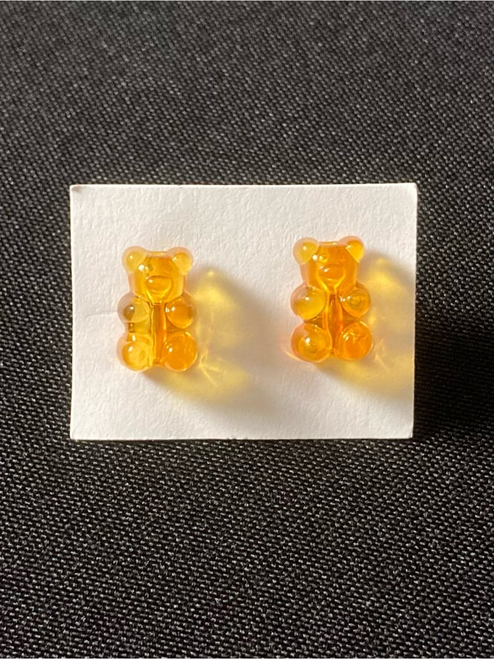 Handmade Orange Transparent Gummy Bear Stud Earrings